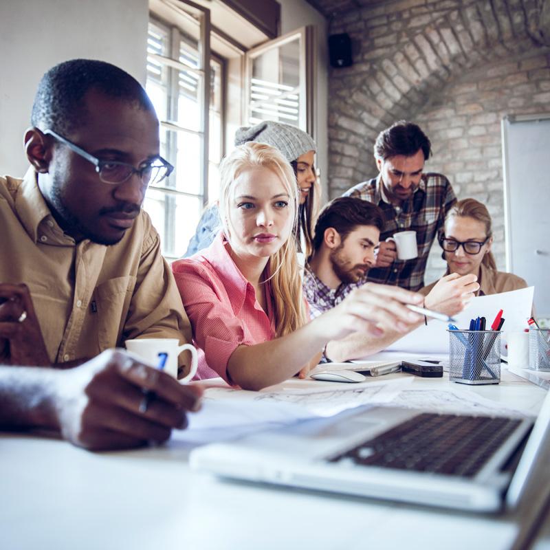 group of employees working together