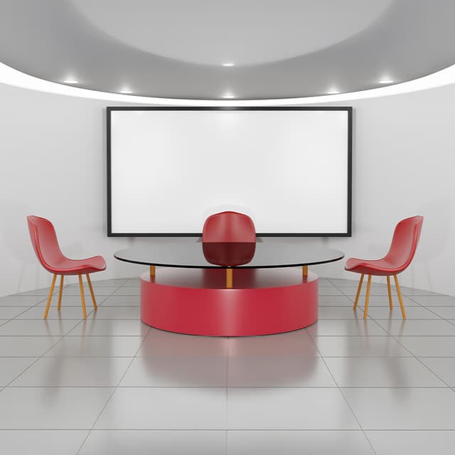 Meeting space solutions, image of chairs and a large monitor